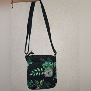 Vera Bradley Black And Flower Print Small Quilted Crossbody Bag